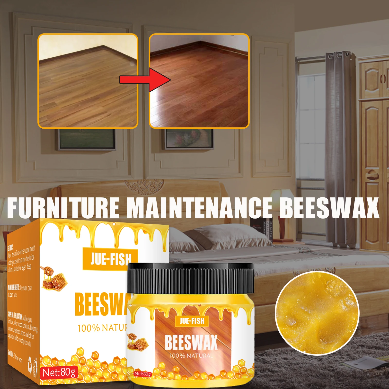 Cera de abejas Natural para el cuidado del madera, pulido de muebles de madera maciza, pulidor de condimentos, mantenimiento impermeable para el cuidado de muebles, cera de abejas