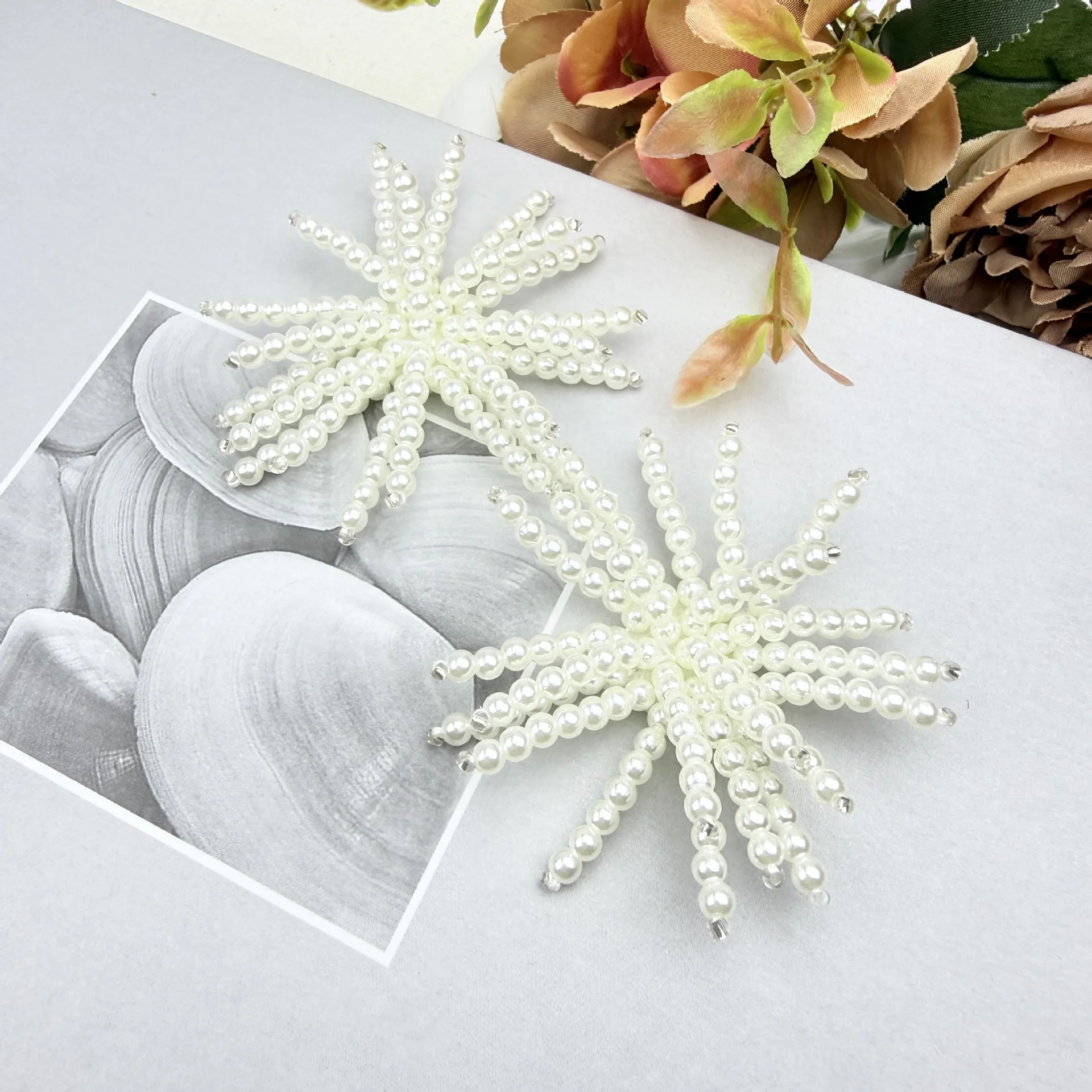 Handmade Pearl Firework Flower Shoe Buckle Earring Hair Clip Fashion Accessory Pure Beads Woven Craft Imitation Pearl Spring ...