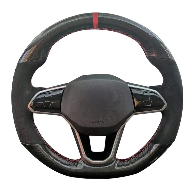 Car Steering Wheel Cover Black Carbon Fiber Suede For Volkswagen VW Atlas Golf 8 Mk8 Jetta Passat B9 Tiguan Sharan Accessories