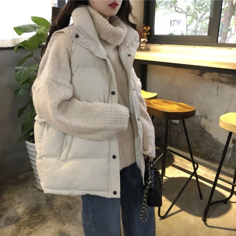 

Korean Loose Fitting Down Vest for Women Winter Thickened Short Puffy Coat Warmth Outerwear for Students Teens