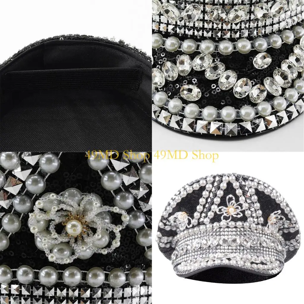 

49MD Bride Captain Hat Crystal Sailor Hat for Male Female Dancing Comedian Actor