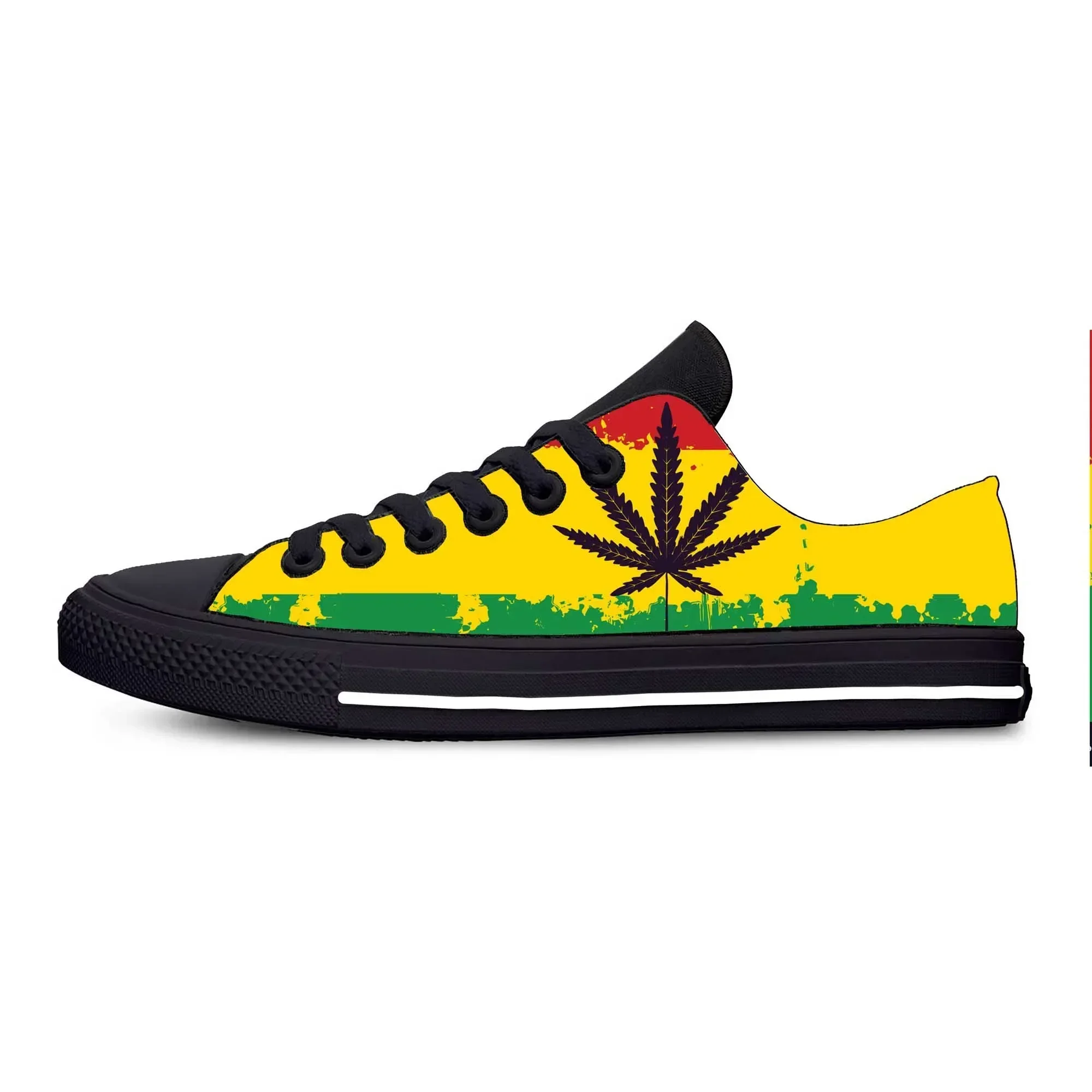 Reggae Rasta Leaf Weed Flag Rastafari Rastafarian Casual Cloth Shoes Low Top Comfortable Breathable 3D Print Men Women Sneakers