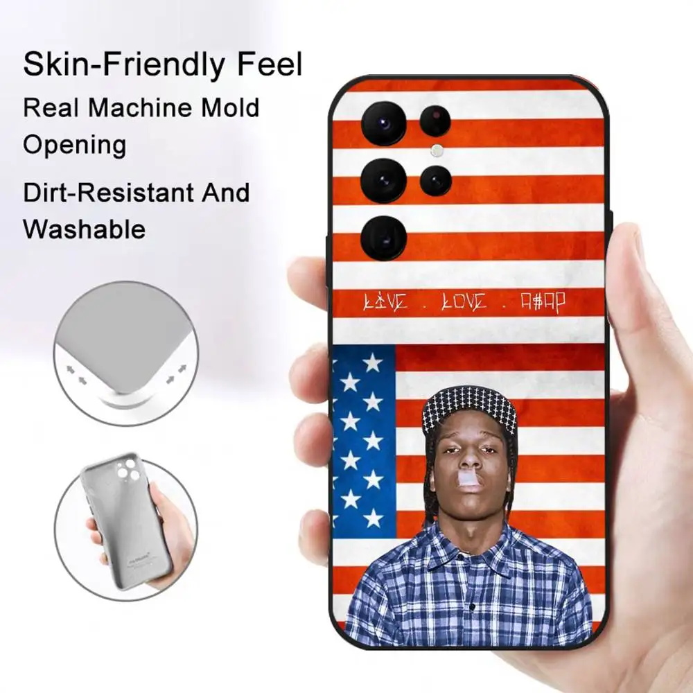 حافظة هاتف A-ASAP روكي مغني الراب لهاتف سامسونج S Series s21 s22 s23 s24 s25 FE Plus غلاف ناعم أسود كلاسيكي متعدد الاستخدامات #3