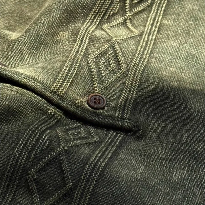 Lässiges, amerikanisches Retro-gewaschenes, Stonewashed Distressed-Strick-Kurzarm-T-Shirt für Herren im Amekaji-Stil