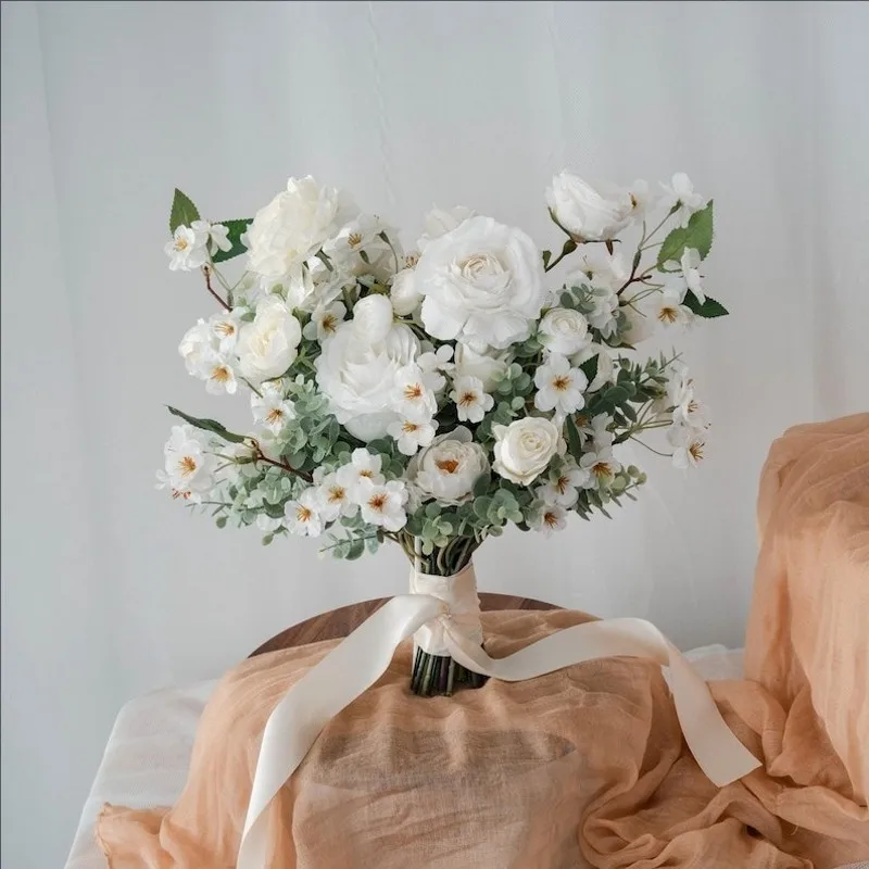 

PEORCHID Cherry Blossom Silk Flower Bridal Bouquet Bridesmaids Bruidsboeket Wedding Bouquet Faux Artificial Flower Bouquet