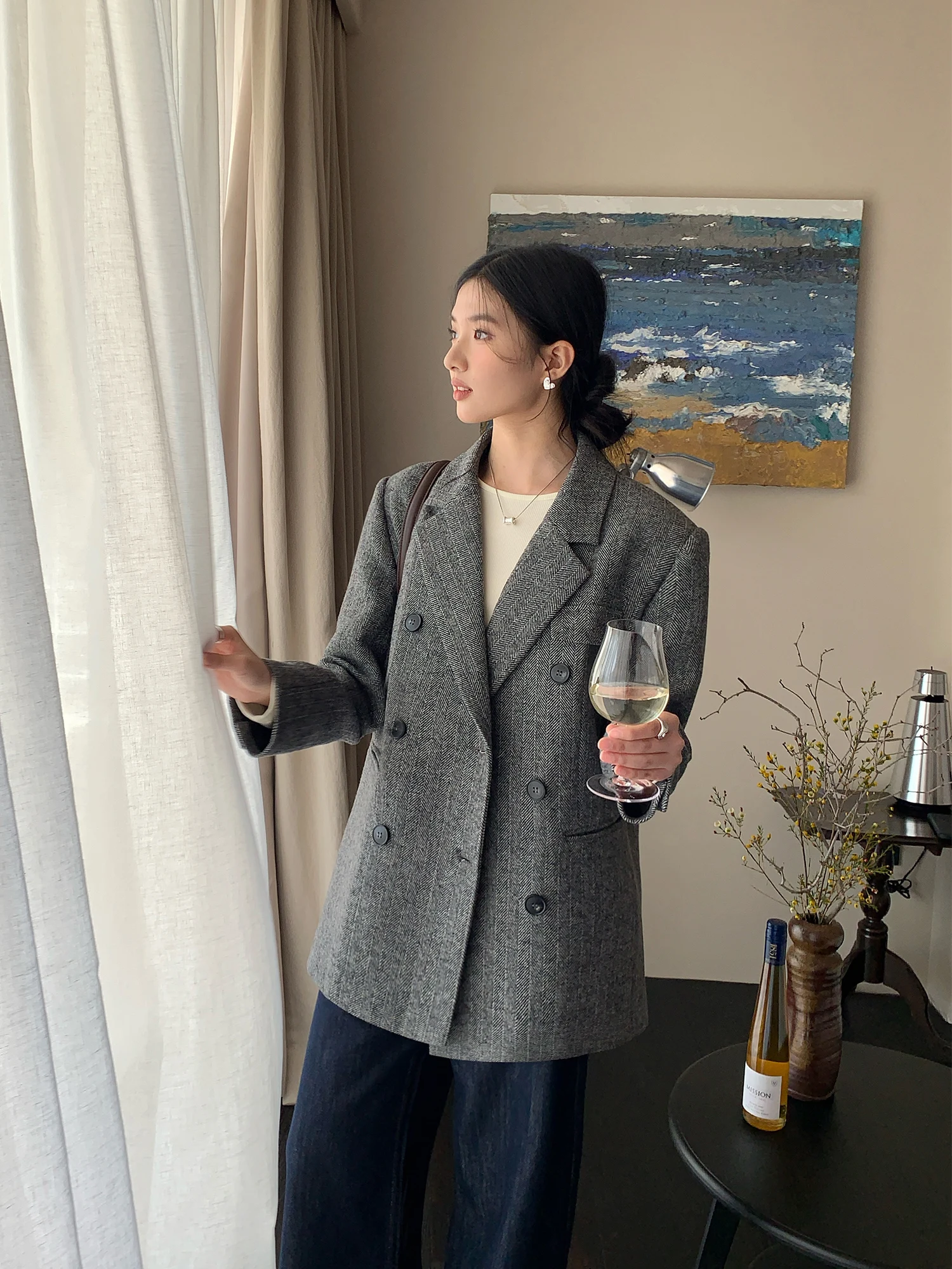 

Шерстяное пальто премиум-класса Pusumede, женская двубортная верхняя одежда на пуговицах Ele Characteristic Long Sve