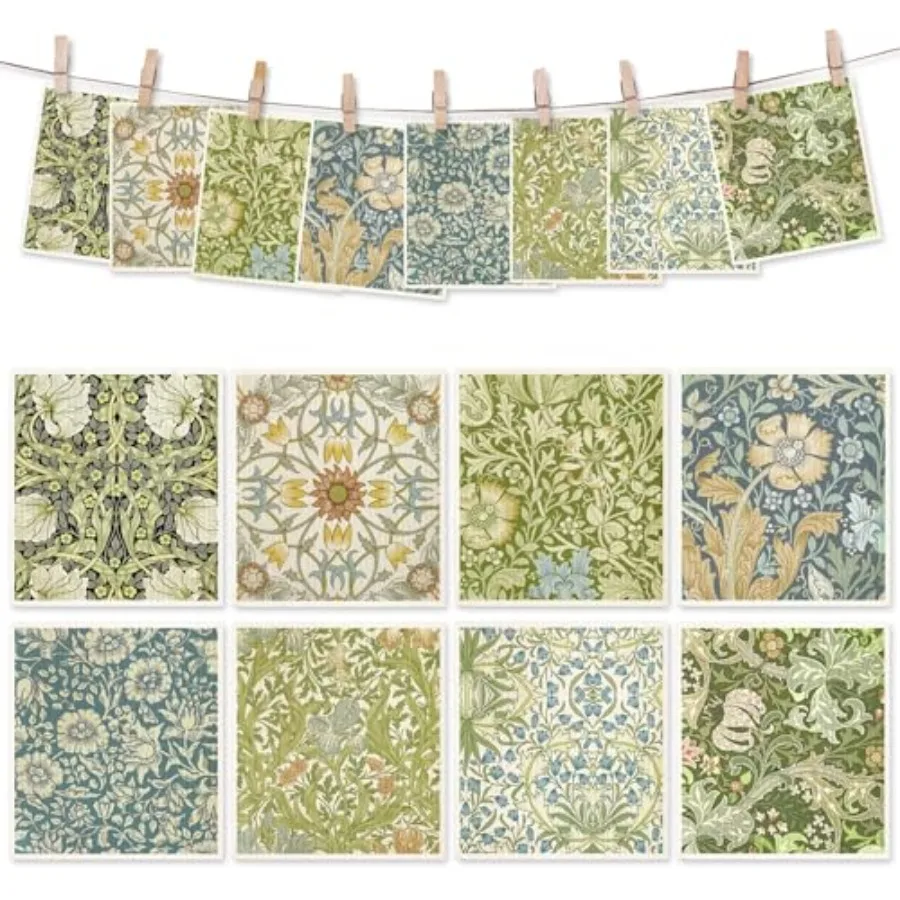 

8 Packs Vintage Floral Swedish Dishcloths Blue Green Flower Kitchen Dish Towel Reusable Washable Cotton Kitchen Towels for Home