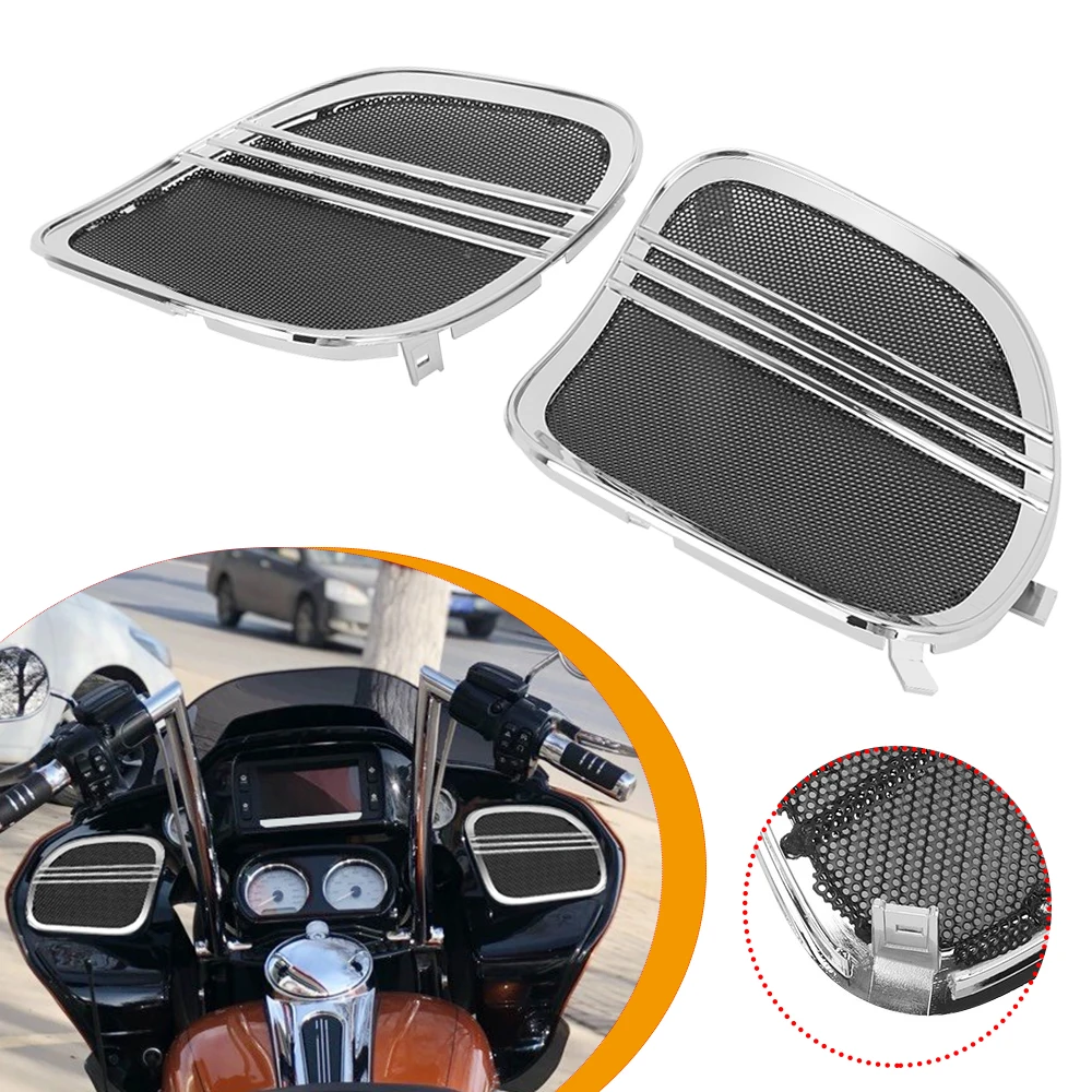 Motorcycle Front Speaker Grills Cover Trim Mesh Tri-Line For Harley Touring Road Glide Limited FLTRK Special FLTRXS 2015-UP