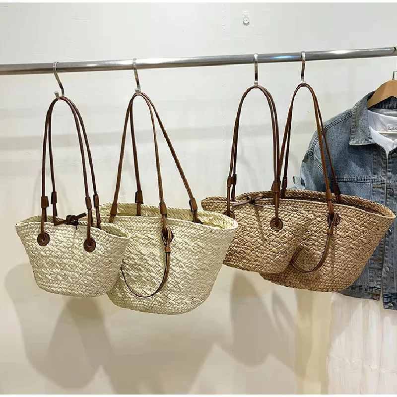 Neue Schulter Tasche Handgemachte Stroh Gewebt Große Kapazität Marke Hochwertige Korb Tasche Sommer Strand Urlaub Mode Handtasche Forwomen – Detail 3