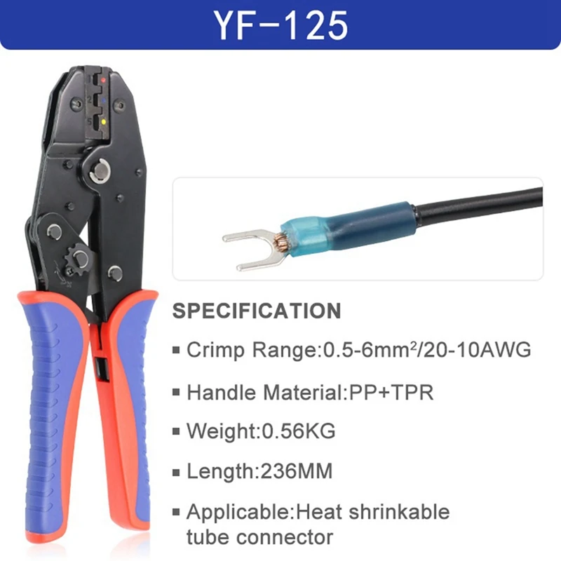 YF-125 Heat Shrinkable Connector Crimping Tool Ratchet Wire Crimping Pliers Ratchet Terminal Crimping Tool Durable