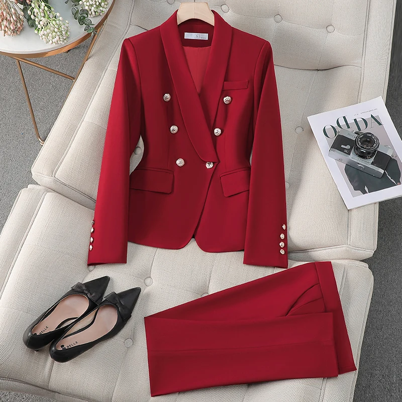 ZJYT Spring 2025 New Office Lady Business Formal Blazer Set Pants 2 Pieces Womens Outfit Elegant Plus Size Jacket Trousers Suit