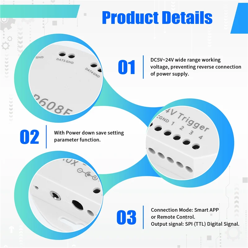 BAAG-SP608E DC5V-24V WS2812B Музыкальный контроллер Bluetooth APP с дистанционным управлением 8-канальный SP602E 4-канальный WS2811 WS2815 Светодиодная лента