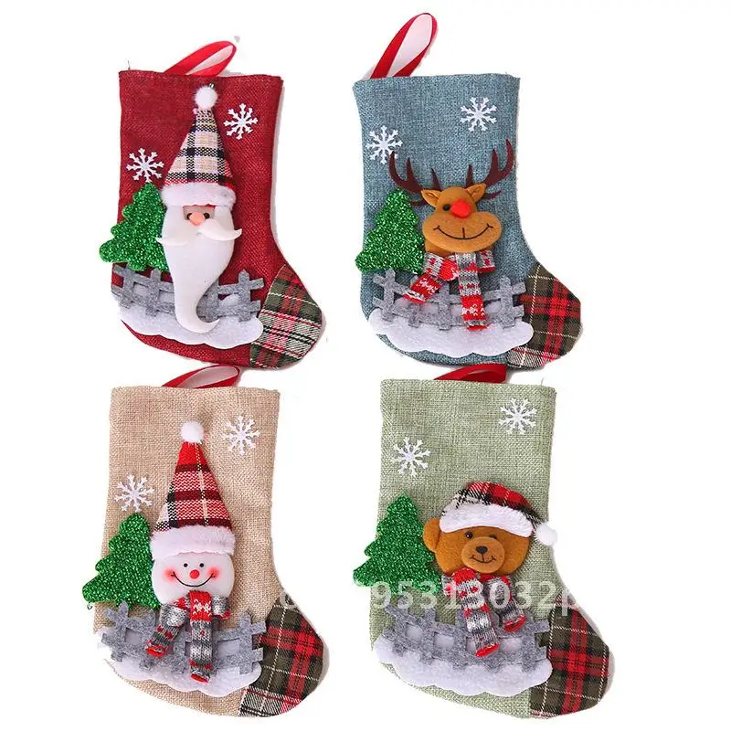 

Santa Claus Socks Plier Doll Linen Christmas Tree Pendant Gift Bag - DIY Holiday Decorations Small Burlap Sock Dolls