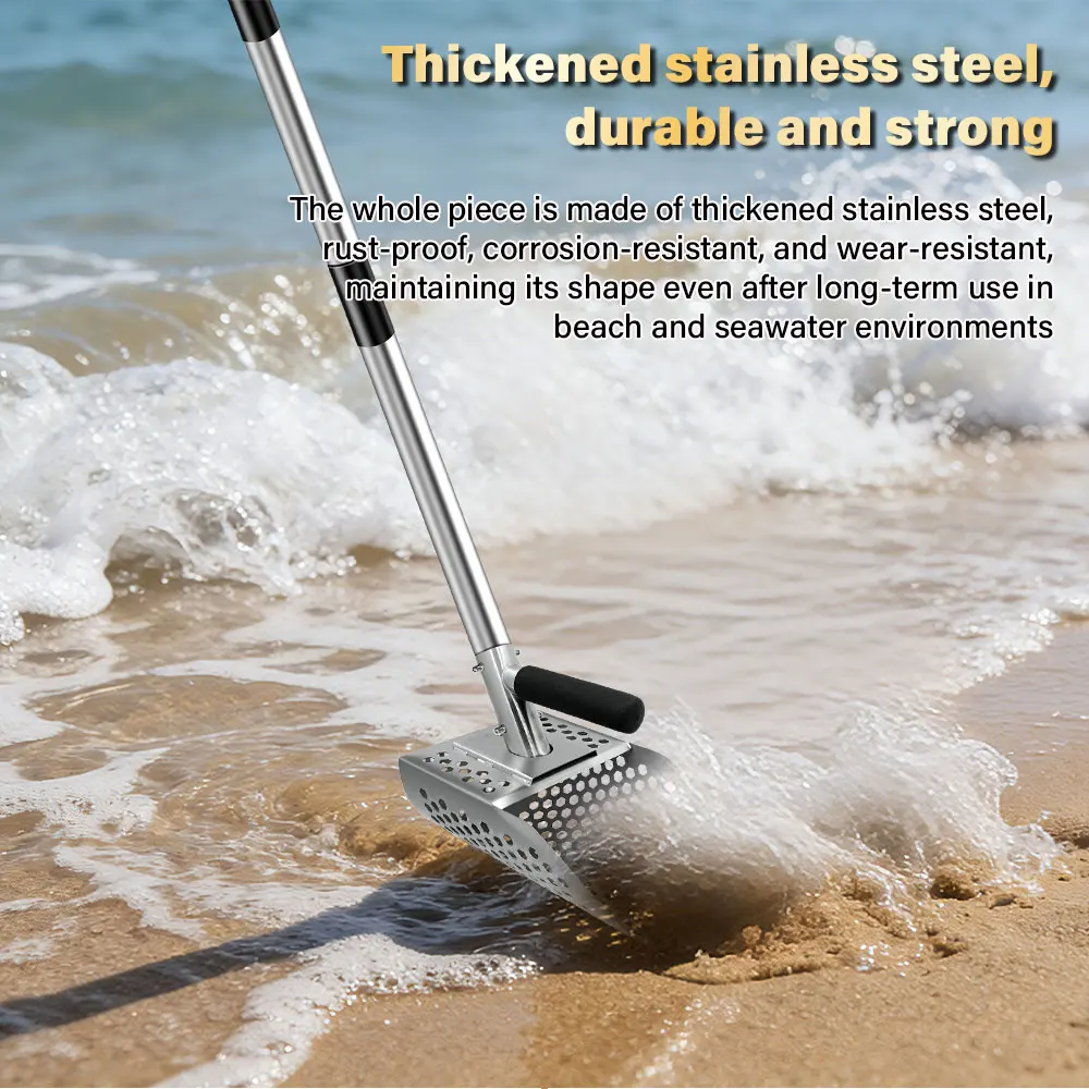 

2-In-1 Stainless Steel Sand Scoop Multi-Function Metal Detector Scoop Anti-Slip Fast Sifting Shovel for Underwater Backyard