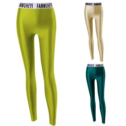 Lettera lucida a vita alta Leggings Skinny senza cuciture stretto donna Glitter allenamento sport Yoga pantaloni Fitness Plus Size pantaloni da palestra