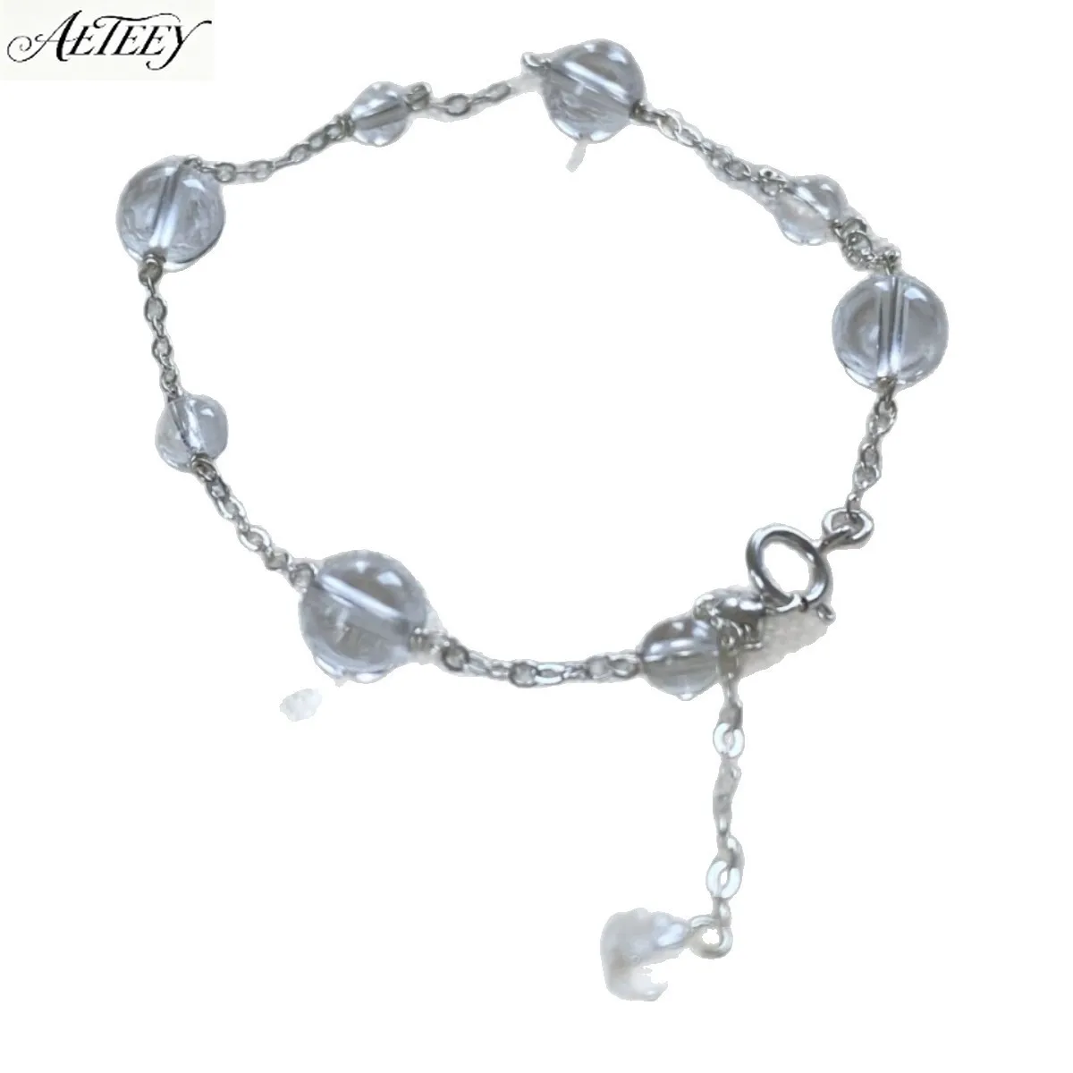 AETEEY S925 Sterling Silver Clear White Crystal Bracelet Niche Stackable Elegant Daily Commute Women Hand Jewelry