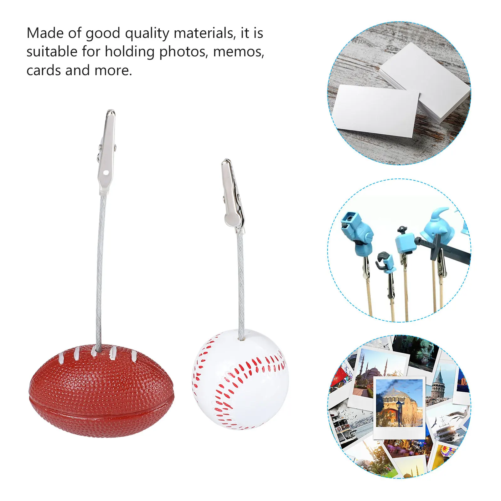 4Pcs Rugby Baseball Theme Photo Clips Metal Resin Desktop Memo Holders Home Office Desk Decor Display Keepsake Gift