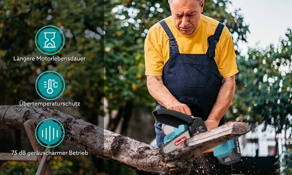 SEESII 6'' Cordless Mini Chainsaw with 2pcs 4.0Ah Batteries Electric Saw Rechargeable Woodworking Garden Pruning Saw Power Tools