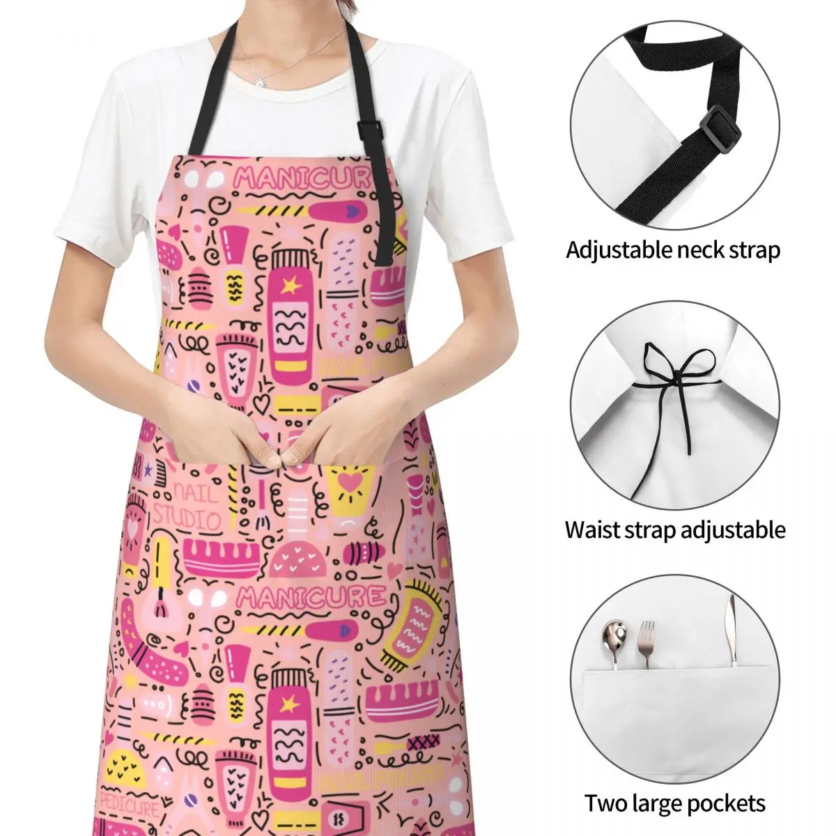 Nail Manicure Accessories Working Apron with 2 Pockets Stain Resistant Adjustable Tie Manicurist Apron for Working for Men Women