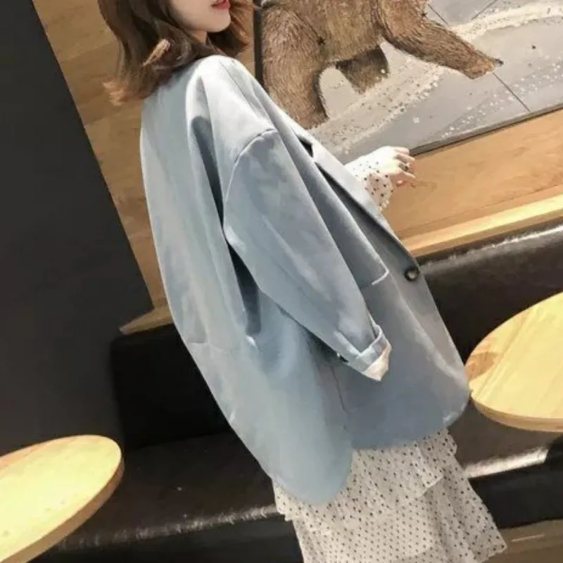 固体ブレザー女性のためのオールマッチ長袖ファッションシングルブレスト若い女の子春秋ルーズオフィスレディエレガントなフィット