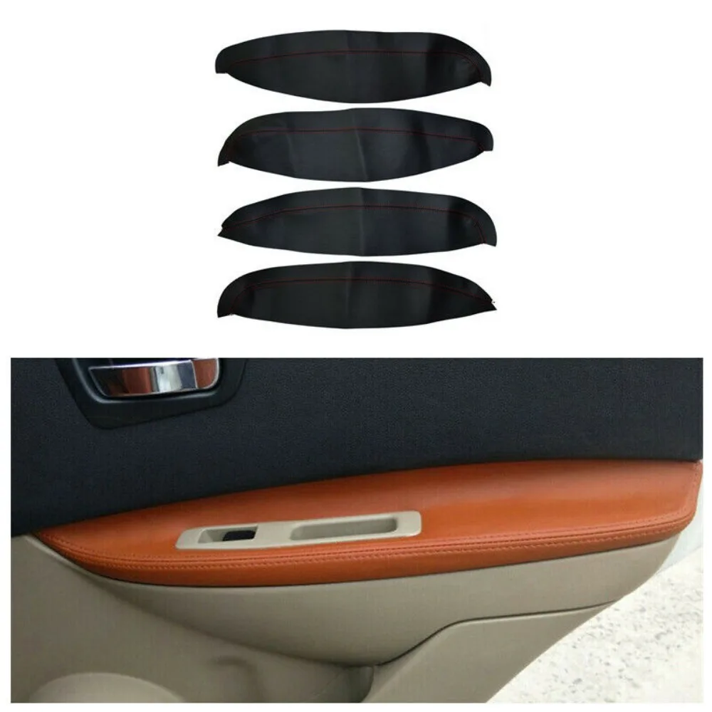 4Pcs Miękki skórzany podłokietnik do Nissana QASHQAI J10 2007-2015 Czarny podłokietnik samochodowy Panel skórzany Pokrowiec Akcesoria wykończeniowe
