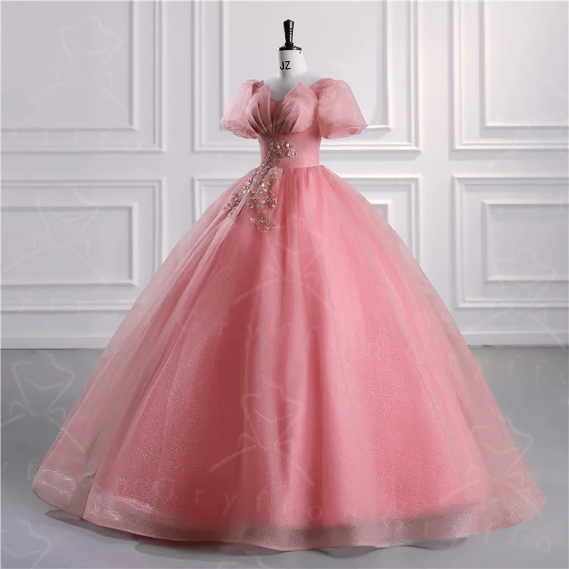 2022 New Vestidos Sweet Quinceanera Dresses Party Dress Elegant Short Sleeve V-neck Ball Gown Luxury Prom Dress Robe De Bal