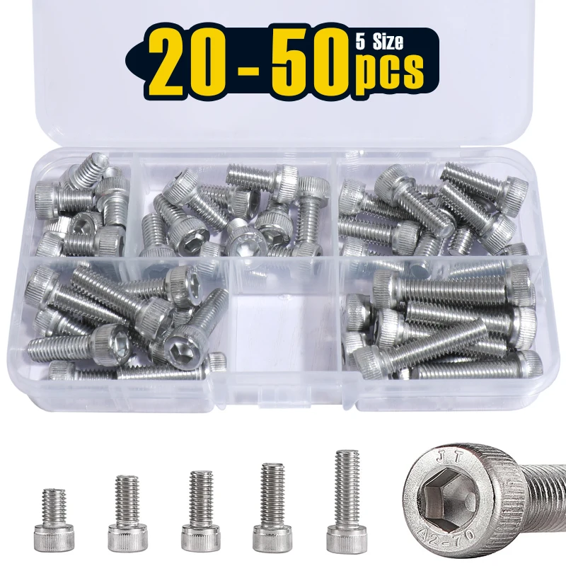 20/ 50pcs, M6 X 8/ 12/ 16/ 20/ 25mm Socket Head Cap Screws Bolts, Stainless Steel 304, Fully Threaded, Assortment Kit