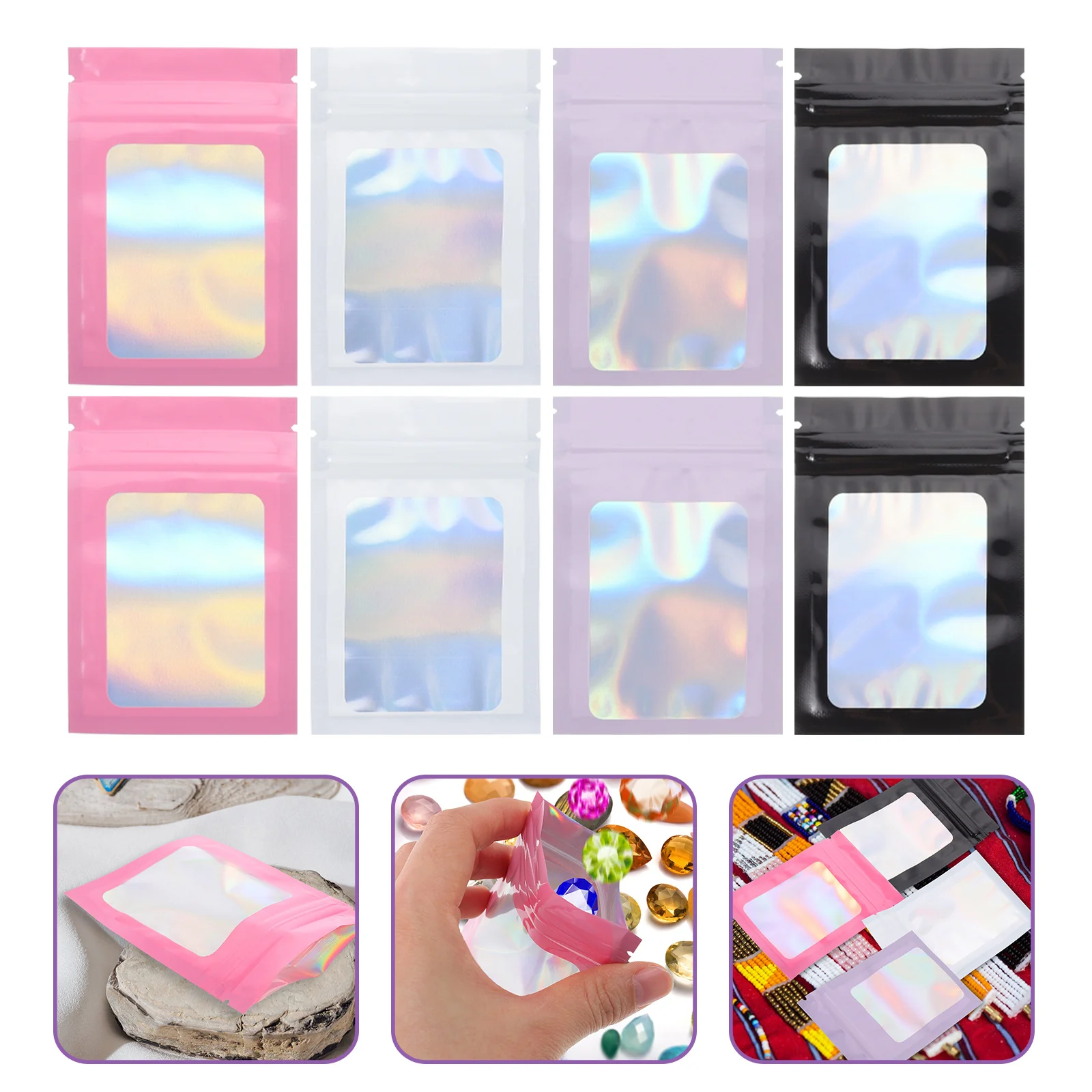 

100pcs 10x7cm Self Sealing Jewelry Bags Shiny Aluminum Foil Pill Storage Reusable Necklace Earring Gift Sample Bag