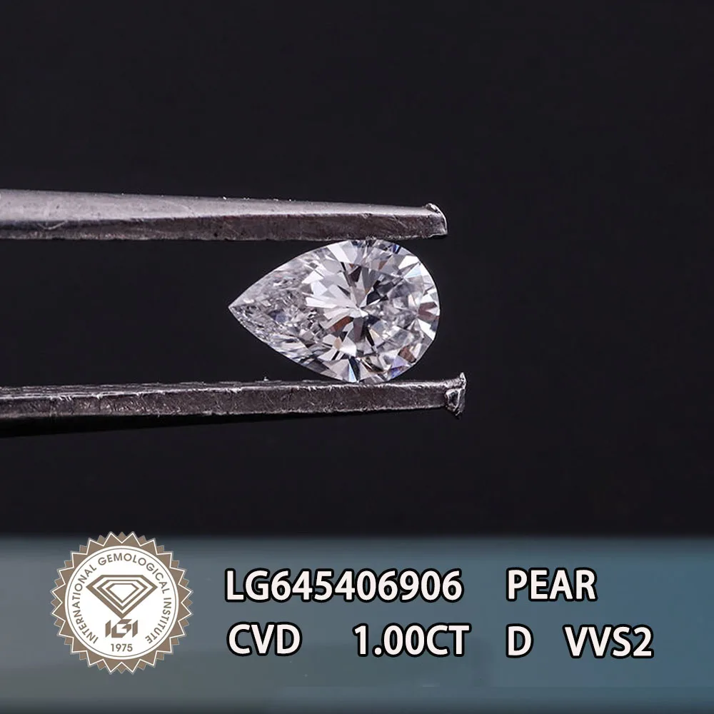 Diamantes cultivados em laboratório, 1ct, cor d, vvs2, clareza, corte de pêra, certificação igi, cvd, diamante de laboratório solto para joias de diamante personalizadas