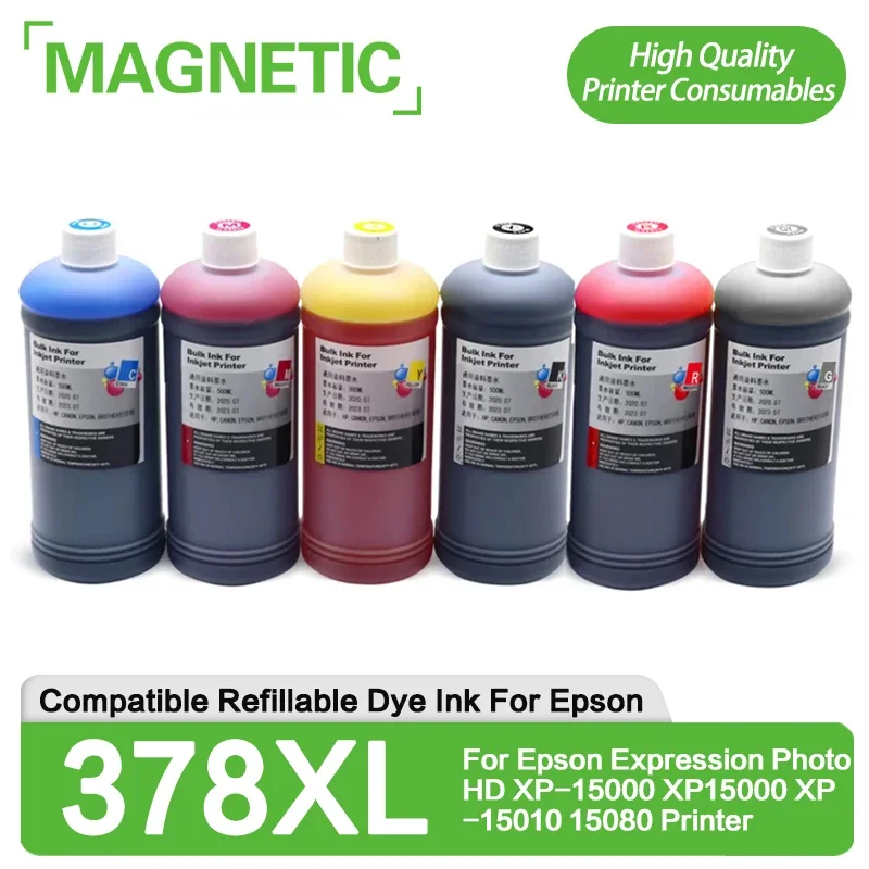 

500ML 378XL 478XL 312XL 314XL XP15000 Refillable Dye Ink For Epson Expression Photo HD XP-15000 XP15000 XP-15010 15080 Printer