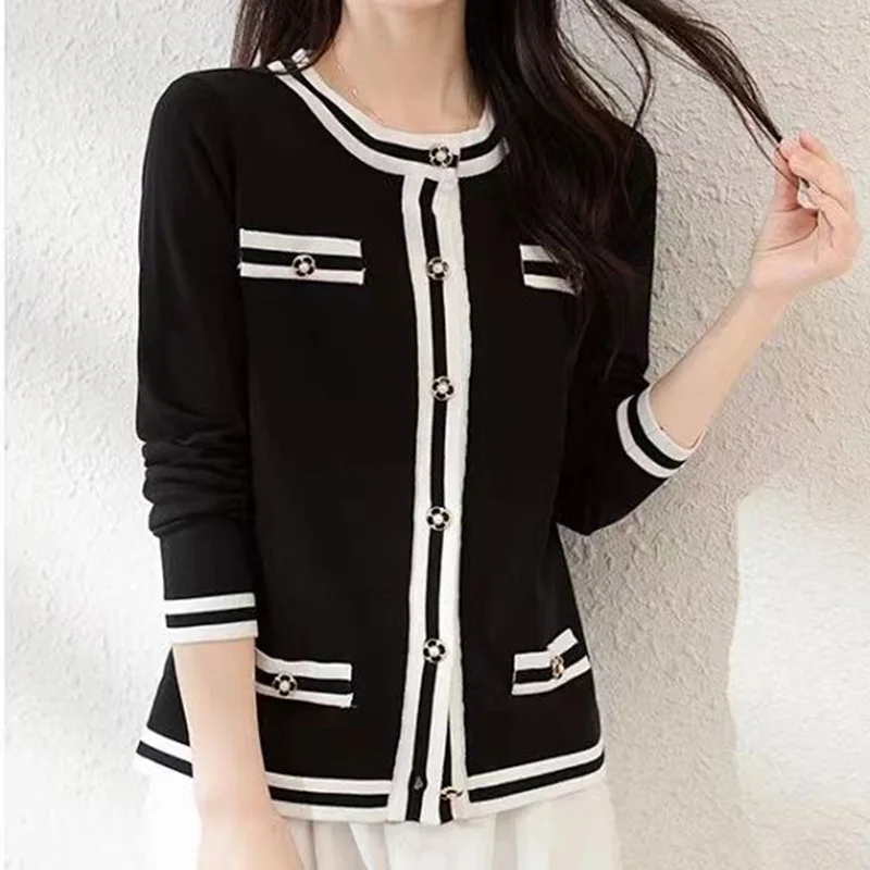 2024 Autumn New Long Sleeve Knitting Cardigan Korean O-neck Loose Fashion Bottoming Shirt Top Tee Ladies All-match Trend Sweater