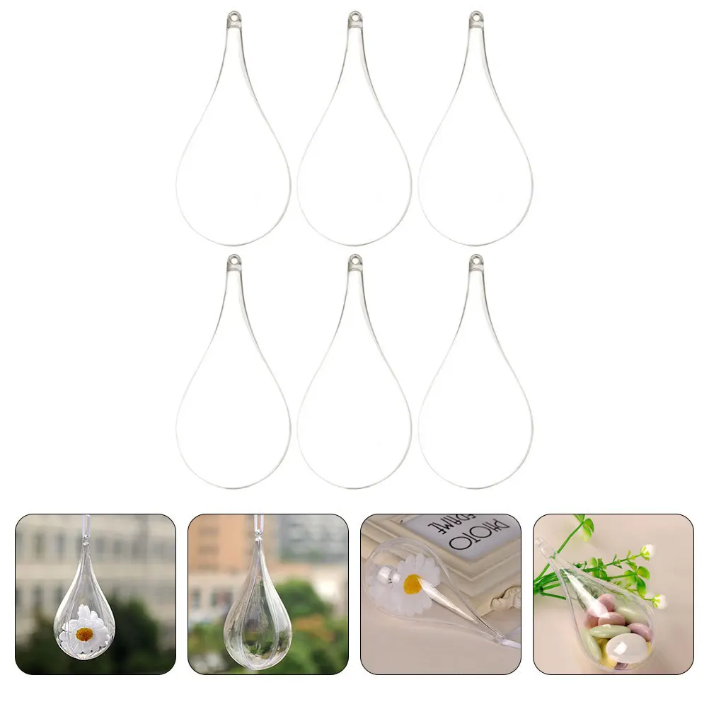 

6pcs Clear Fillable Ball Water Drop Shape For Christmas Wedding Party Diy Decorations Transparent Hanging Ornaments Xmas Tree