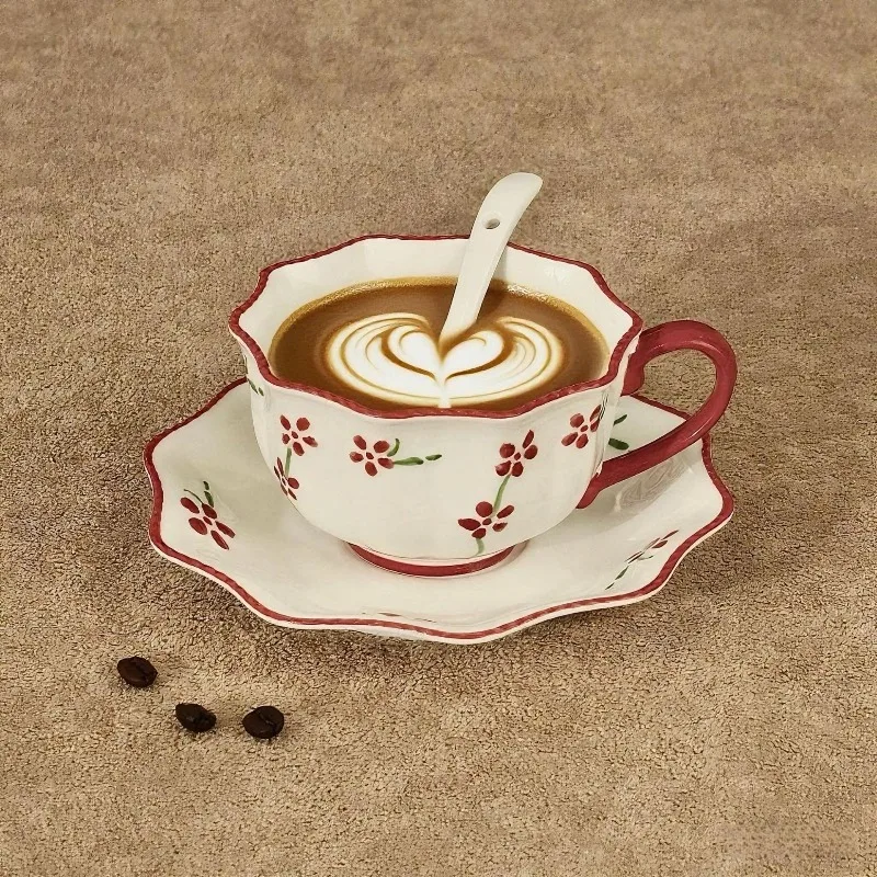 Hand Painted Relief Porcelain Coffee Cup Set Ceramic Mug for Wedding Engagement Gift Romantic Home Decor
