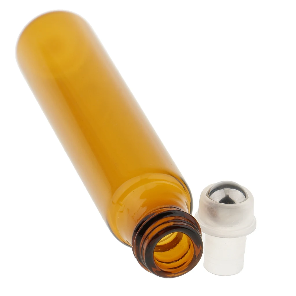 Empty Glass Bottles 10ml Brown Roll-on Set with Steel Ball Caps Travel Friendly for Essential Oils and Perfumes
