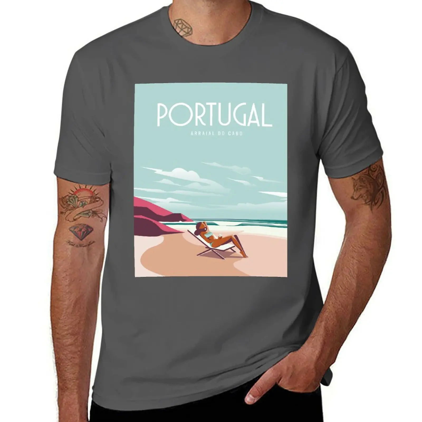 

Portugal beach travel poster T-Shirt t shirts for man slim fit t shirt custom print anime t shirts oversize T-Shirt