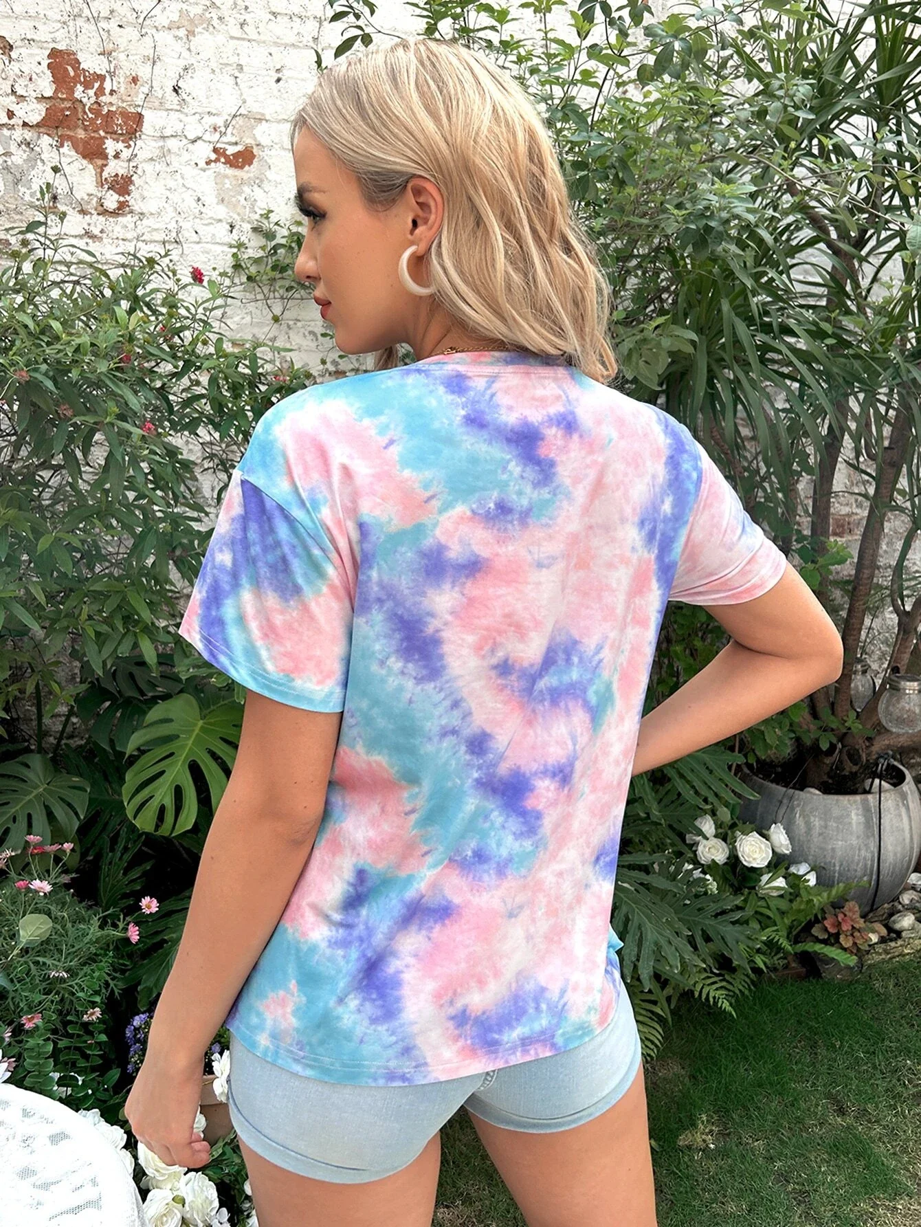 Pregnant Women Tie Dyed Letter Pattern Nursing T-shirt Elastic Breastfeeding Casual Bottom Shirt Short sleeved Top