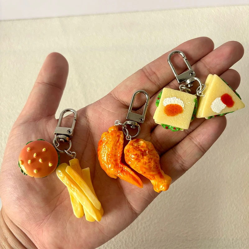 Cute Sandwich Chicken Wings Chicken Legs French Fries Burger Pendant Keychain Creative Simulation Food Keychain Bag Pendant