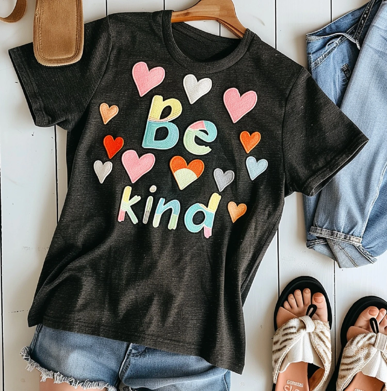 Funny Kawaii Gift BE KIND T-shirt Colorful Hearts of Compassion Women Clothing Custom Printed Streetwear Graphic T Shirts