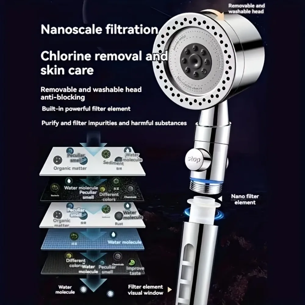 5 Modes Spray Water Saving Shower Head Handheld Showerheads Large Flow Portable Bathroom Filter Shower Faucet Nozzle Set 4