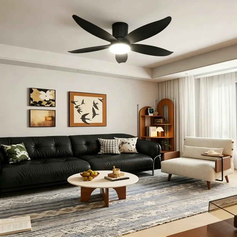 42 Inch Ceiling Fans With Lights Led 3 Color 6 Speeds DC Motor Fans Remote Control Low Floor Decorative Fans With Lighting