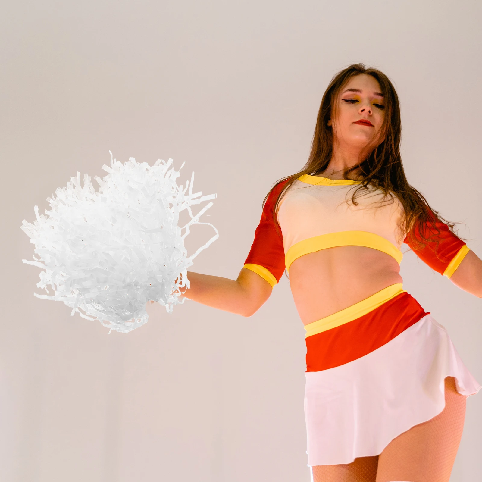 12 Buah Pom Pom Pemandu Sorak Bunga Genggam Alat Peraga Pesta Pertunjukan Tari Lapisan Metalik Pom Pom Putih Tahan Lama Dapat Digunakan Kembali