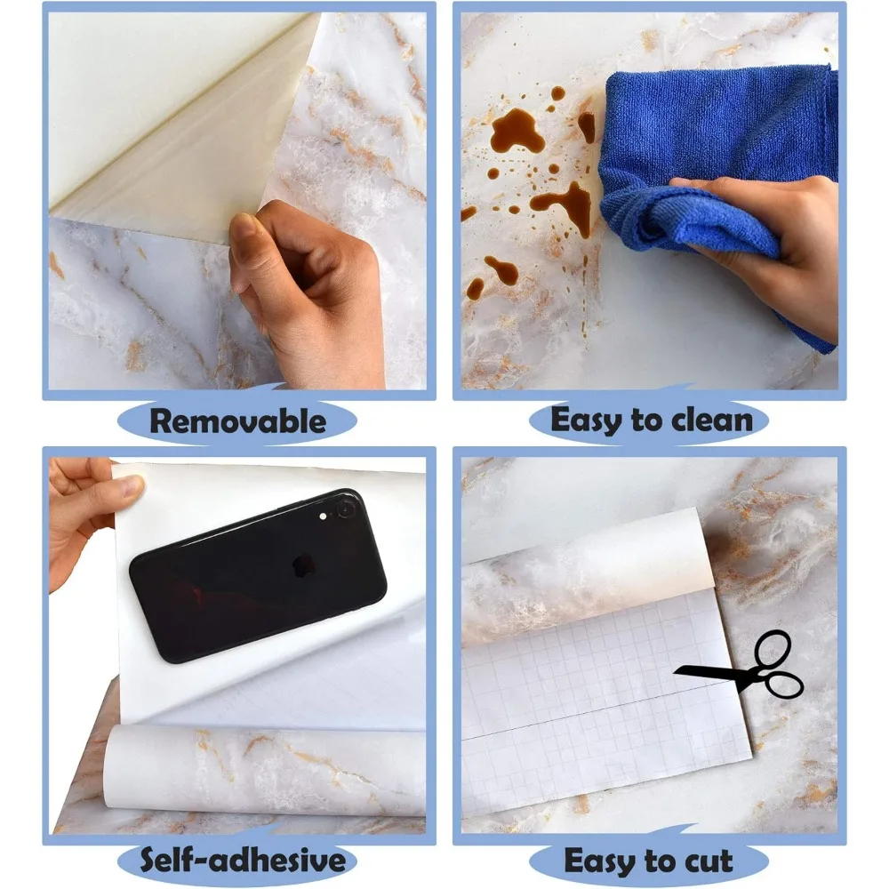ورق اتصال على سطح الطاولة قابل للتقشير واللصق بتأثير رخامي - ورق جدران غير لامع ذاتي اللصق قابل للإزالة لسهولة التركيب والأناقة