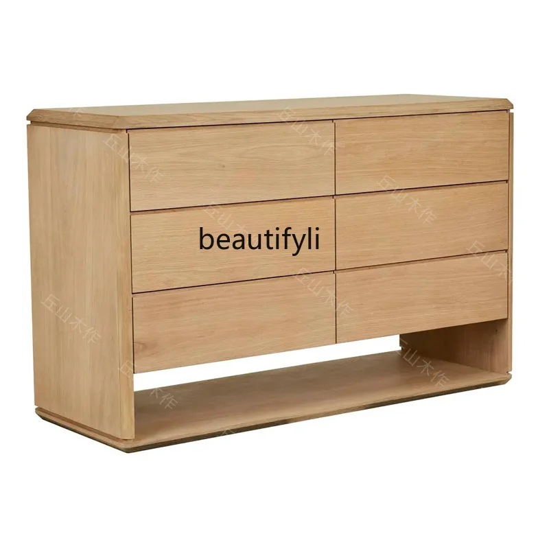 Nordic Simple White Oak Solid Wood Chest of Drawers Bedroom Japanese Style Minimalist Black Walnut Log Locker Storage Cabinet