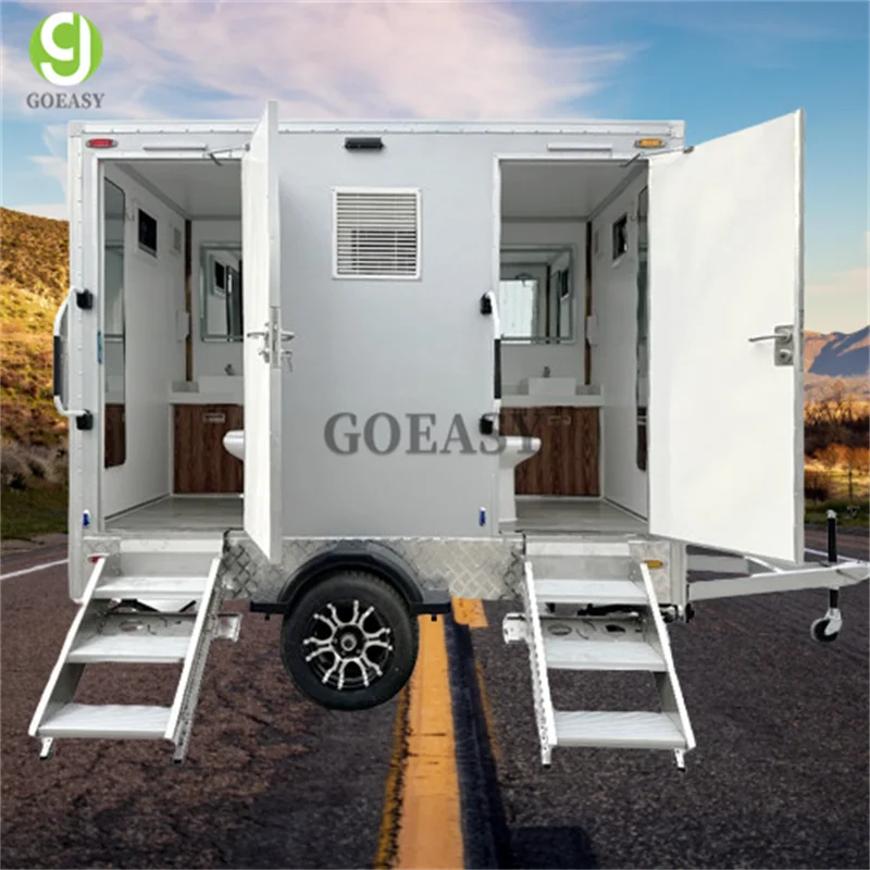 2 Station Prefab House Portable Toilet Trailer Shower Rooms Outdoor Camping Mobile Toilet Trailer Luxury Restroom Trailer