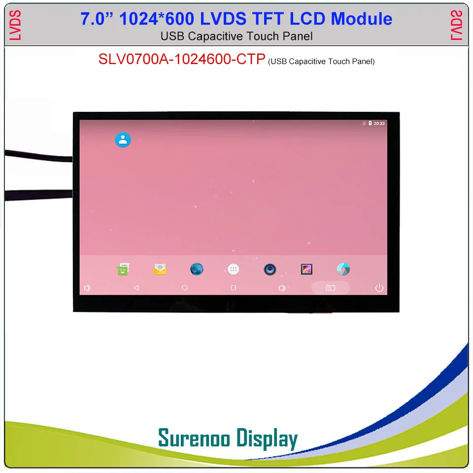 7 "polegadas 1024*600 20p_lvds tft lcd módulo display tela & usb capacitivo painel de toque adequado para android/lunix