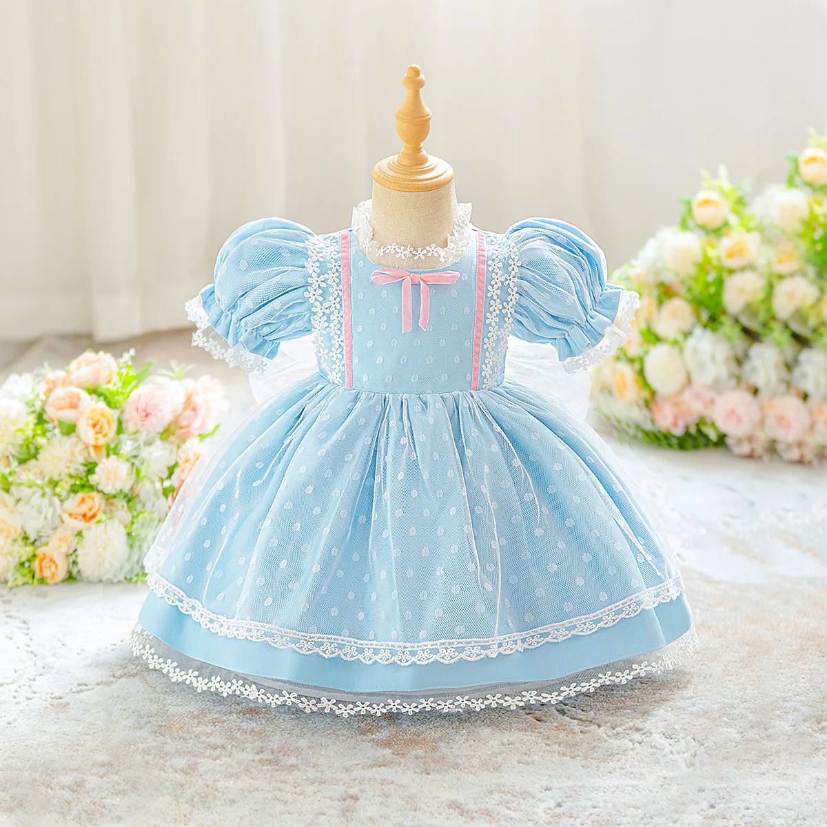 

Little Girls Lolita Princess Dress | Girls' Summer Lace Trim Tulle Formal Gown for Kids