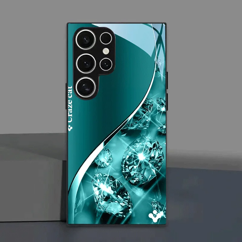 Business Emerald Green glass phone case for Samsung Galaxy S26 S25 S24 S23 S22 FE,Ultra,Plus superbright Durable shock-resistant