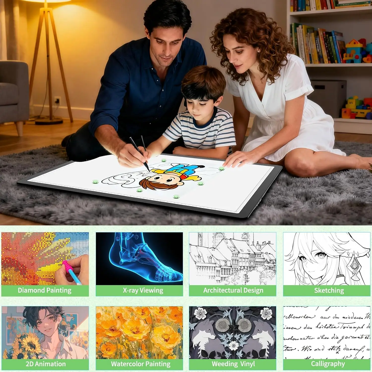 Rechargeable A2 Light Pad for Diamond Painting 25.2''x18.4'', Magnetic Tracing Light Box for Drawing, Diamond Art Light Board with Side Button, Wireless LED Light Table for Sketching, Design view 6