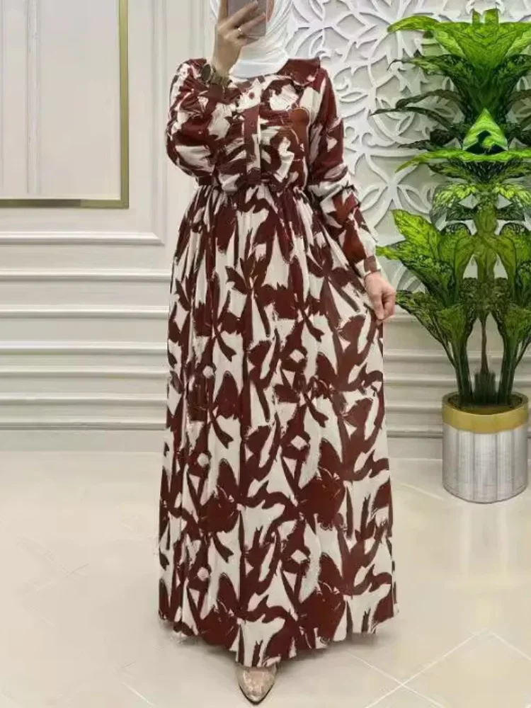 Eid Muslim Abaya for Women Print Dresses Buttons Jalabiya Ramadan Morocco Kaftan Arab Long Robe Dubai Vestidos Islam Abayas