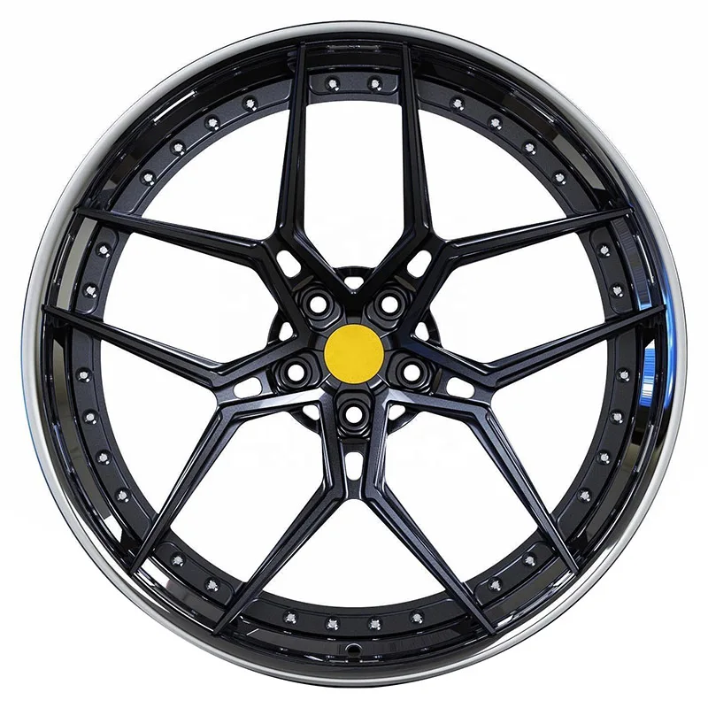 2 piece customized alloy car wheel 20x9 inch forged 2 piece car alloy wheels black machined lip